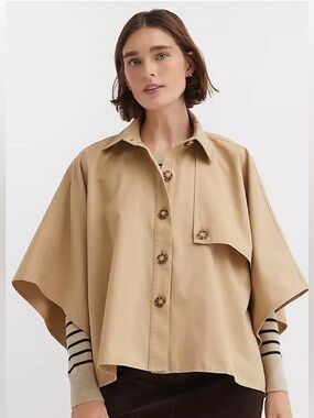 NWT LOFT Cape Style Trench Jacket XS Tan Minimalist Capsule Chic